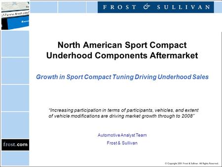 North American Sport Compact Underhood Components Aftermarket Growth in Sport Compact Tuning Driving Underhood Sales “Increasing participation in terms.