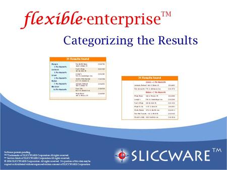 Categorizing the Results Software patents pending. ™ Trademarks of SLICCWARE Corporation All rights reserved. SM Service Mark of SLICCWARE Corporation.