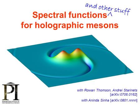 Spectral functions for holographic mesons with Rowan Thomson, Andrei Starinets [arXiv:0706.0162] TexPoint fonts used in EMF. Read the TexPoint manual before.