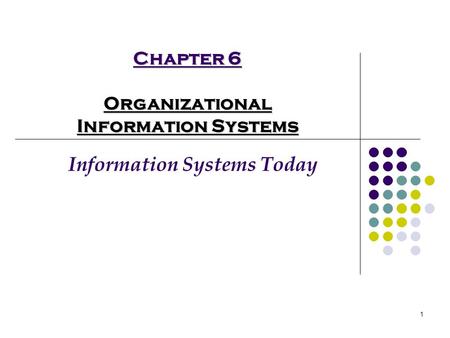 1 Chapter 6 Organizational Information Systems Information Systems Today.