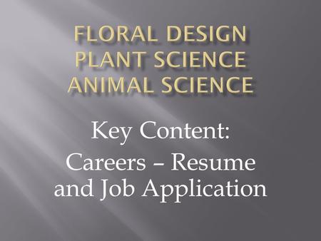Key Content: Careers – Resume and Job Application.