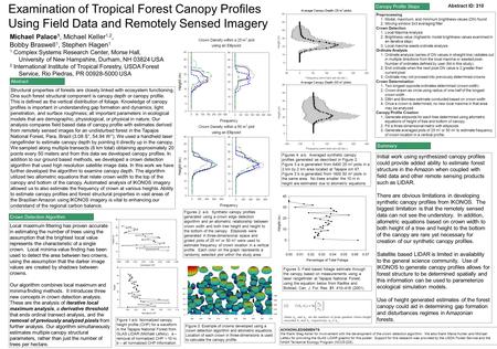 Examination of Tropical Forest Canopy Profiles Using Field Data and Remotely Sensed Imagery Michael Palace 1, Michael Keller 1,2, Bobby Braswell 1, Stephen.