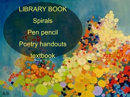 LIBRARY BOOK Spirals Pen pencil Poetry handouts textbook.