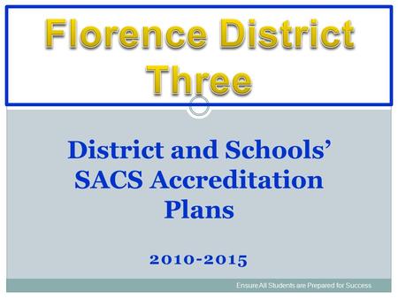 2010-2015 Ensure All Students are Prepared for Success District and Schools’ SACS Accreditation Plans.