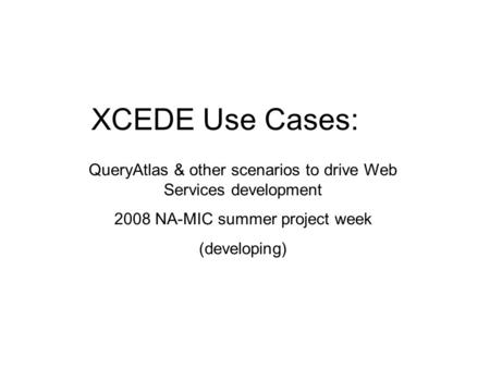 XCEDE Use Cases: QueryAtlas & other scenarios to drive Web Services development 2008 NA-MIC summer project week (developing)