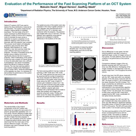 Evaluation of the Performance of the Fast Scanning Platform of an OCT System Malcolm Heard 1, Miguel Herrera 1, Geoffrey Ibbott 1 1 Department of Radiation.