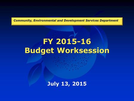 FY 2015-16 Budget Worksession Community, Environmental and Development Services Department July 13, 2015.