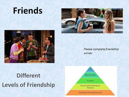 Friends Different Levels of Friendship Please complete friendship survey.
