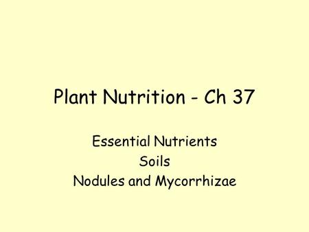 Essential Nutrients Soils Nodules and Mycorrhizae Plant Nutrition - Ch 37.