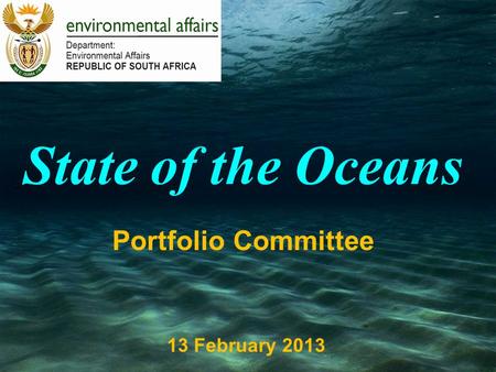State of the Oceans Portfolio Committee 13 February 2013.