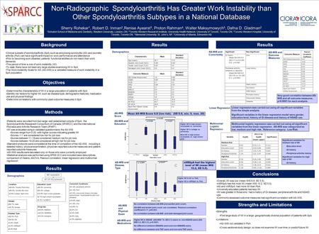 Non-Radiographic Spondyloarthritis Has Greater Work Instability than Other Spondyloarthritis Subtypes in a National Database Sherry Rohekar 1, Robert D.