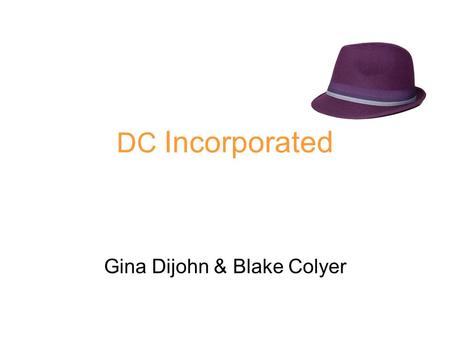 DC Incorporated Gina Dijohn & Blake Colyer. Our product, hats will be distributed in New York. The 2012 Ford Transit Connect will be used as our efficient.