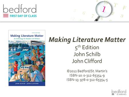 Making Literature Matter 5 th Edition John Schilb John Clifford ©2012 Bedford/St. Martin’s ISBN-10: 0-312-65354-9 ISBN-13: 978-0-312-65354-5.