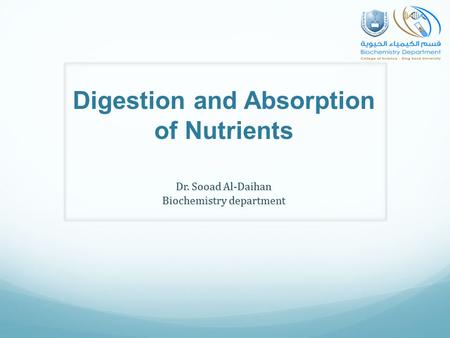 Digestion and Absorption of Nutrients