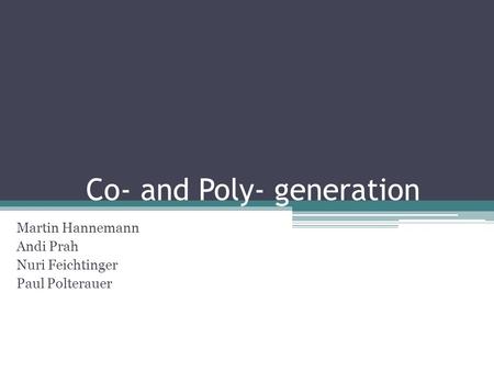 Co- and Poly- generation Martin Hannemann Andi Prah Nuri Feichtinger Paul Polterauer.