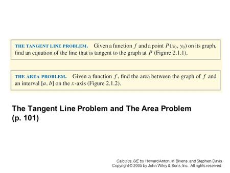 Calculus, 8/E by Howard Anton, Irl Bivens, and Stephen Davis Copyright © 2005 by John Wiley & Sons, Inc. All rights reserved. The Tangent Line Problem.