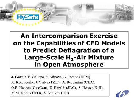 An Intercomparison Exercise on the Capabilities of CFD Models to Predict Deflagration of a Large-Scale H 2 -Air Mixture in Open Atmosphere J. García, E.