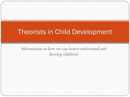Information on how we can better understand and develop children! Theorists in Child Development.