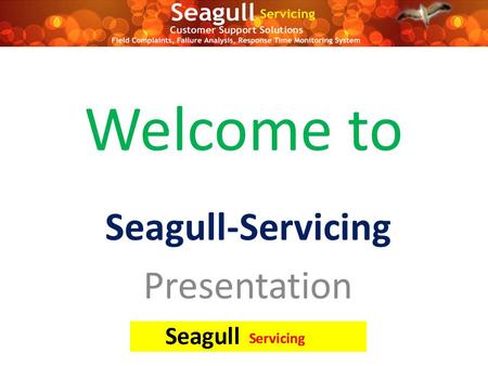 Welcome to Seagull-Servicing Presentation. Important Features Customers can register complaints online – no need to use email or phone call Employees.