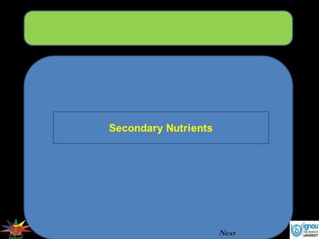 Secondary Nutrients Next. Secondary Nutrients Introduction Calcium, magnesium and sulphur are considered as secondary nutrients for plants; however, they.