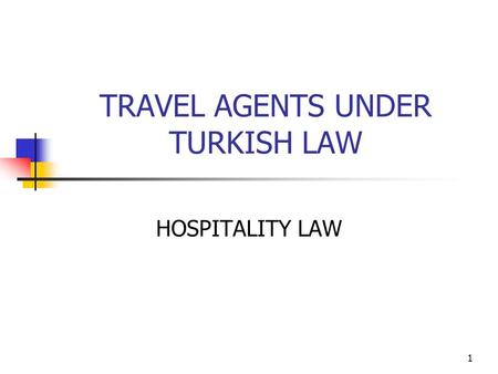 1 TRAVEL AGENTS UNDER TURKISH LAW HOSPITALITY LAW.
