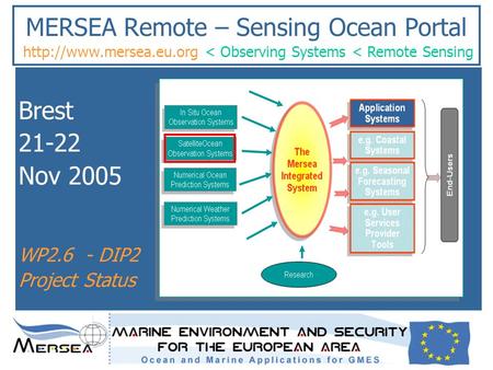MERSEA Remote – Sensing Ocean Portal Brest 21-22 Nov 2005 WP2.6 - DIP2 Project Status  < Observing Systems < Remote Sensing.