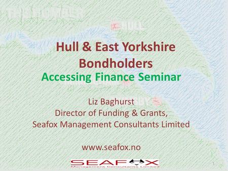 Hull & East Yorkshire Bondholders Accessing Finance Seminar Liz Baghurst Director of Funding & Grants, Seafox Management Consultants Limited www.seafox.no.