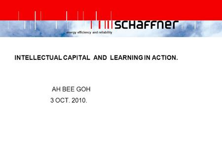 Energy efficiency and reliability INTELLECTUAL CAPITAL AND LEARNING IN ACTION. AH BEE GOH 3 OCT. 2010.