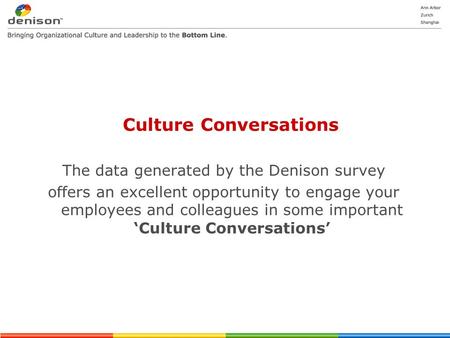 Culture Conversations The data generated by the Denison survey offers an excellent opportunity to engage your employees and colleagues in some important.