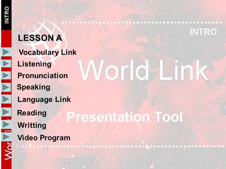 Vocabulary Link Listening Pronunciation Speaking Language Link LESSON A Writting Reading Video Program.