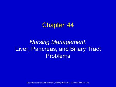 Nursing Management: Liver, Pancreas, and Biliary Tract Problems