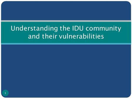 Understanding the IDU community and their vulnerabilities 1.