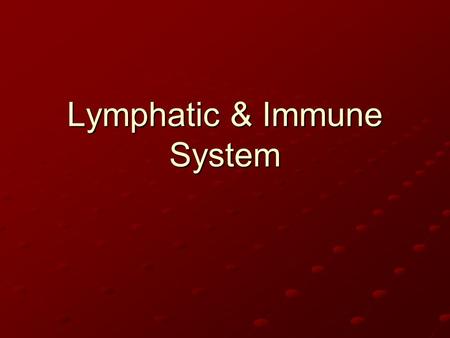Lymphatic & Immune System. Lymph: Definition (1) Lymph is excess tissue fluid contained in lymphatic vessels Consists of (mostly) water and plasma proteins.