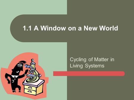 Cycling of Matter in Living Systems 1.1 A Window on a New World.