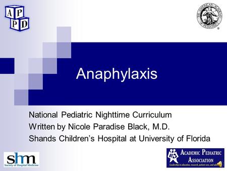 Anaphylaxis National Pediatric Nighttime Curriculum