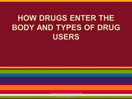 HOW DRUGS ENTER THE BODY AND TYPES OF DRUG USERS Created by Nicole Muzard, Health educator, April 2012.