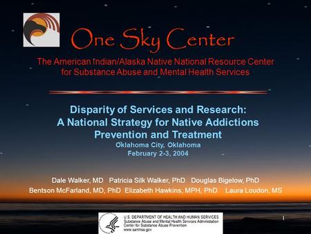 1 The American Indian/Alaska Native National Resource Center for Substance Abuse and Mental Health Services Disparity of Services and Research: A National.