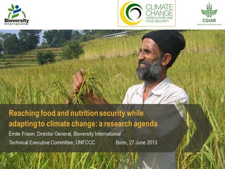 Reaching food and nutrition security while adapting to climate change: a research agenda Emile Frison, Director General, Bioversity International Technical.