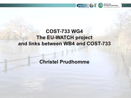 COST-733 WG4 The EU-WATCH project and links between WB4 and COST-733 Christel Prudhomme.