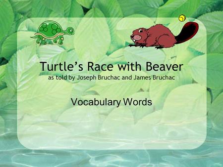 Turtle’s Race with Beaver as told by Joseph Bruchac and James Bruchac Vocabulary Words.