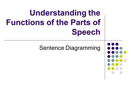 Understanding the Functions of the Parts of Speech Sentence Diagramming.