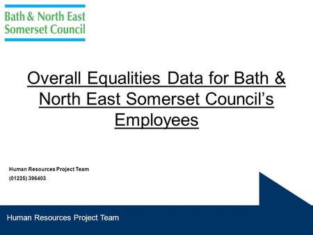 Human Resources Project Team Overall Equalities Data for Bath & North East Somerset Council’s Employees Human Resources Project Team (01225) 396403.