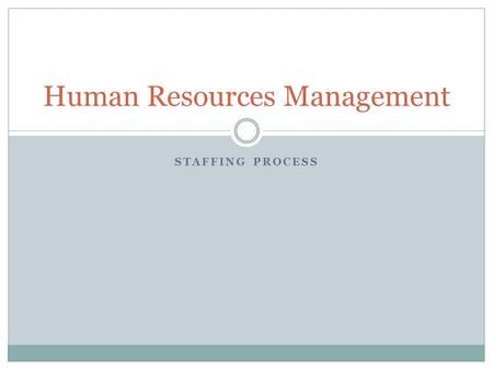 STAFFING PROCESS Human Resources Management. Involves: Planning for Attracting Developing Retaining  employees.