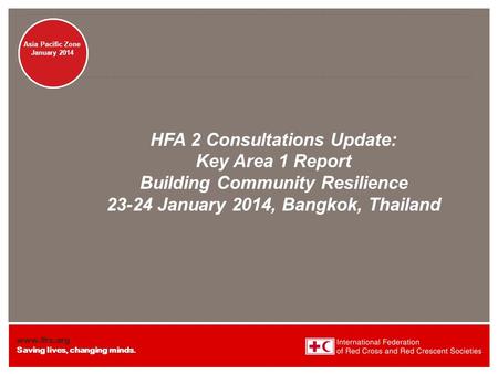Www.ifrc.org Saving lives, changing minds. Disaster Management HFA 2 Consultations Update: Key Area 1 Report Building Community Resilience 23-24 January.