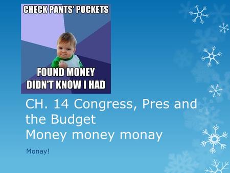 CH. 14 Congress, Pres and the Budget Money money monay Monay!