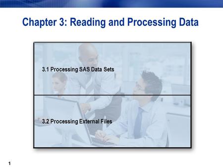 11 Chapter 3: Reading and Processing Data 3.1 Processing SAS Data Sets 3.2 Processing External Files.