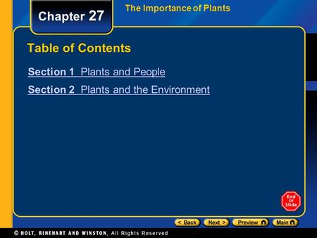 Chapter 27 Table of Contents Section 1 Plants and People