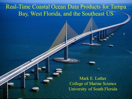 Real-Time Coastal Ocean Data Products for Tampa Bay, West Florida, and the Southeast US Mark E. Luther College of Marine Science University of South Florida.
