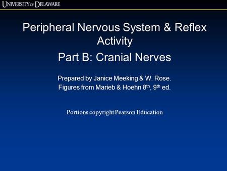 Peripheral Nervous System & Reflex Activity Part B: Cranial Nerves
