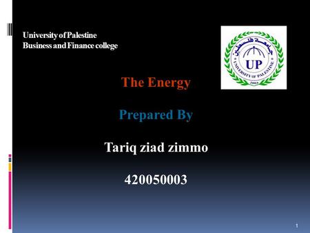 University of Palestine Business and Finance college The Energy Prepared By Tariq ziad zimmo 420050003 1.